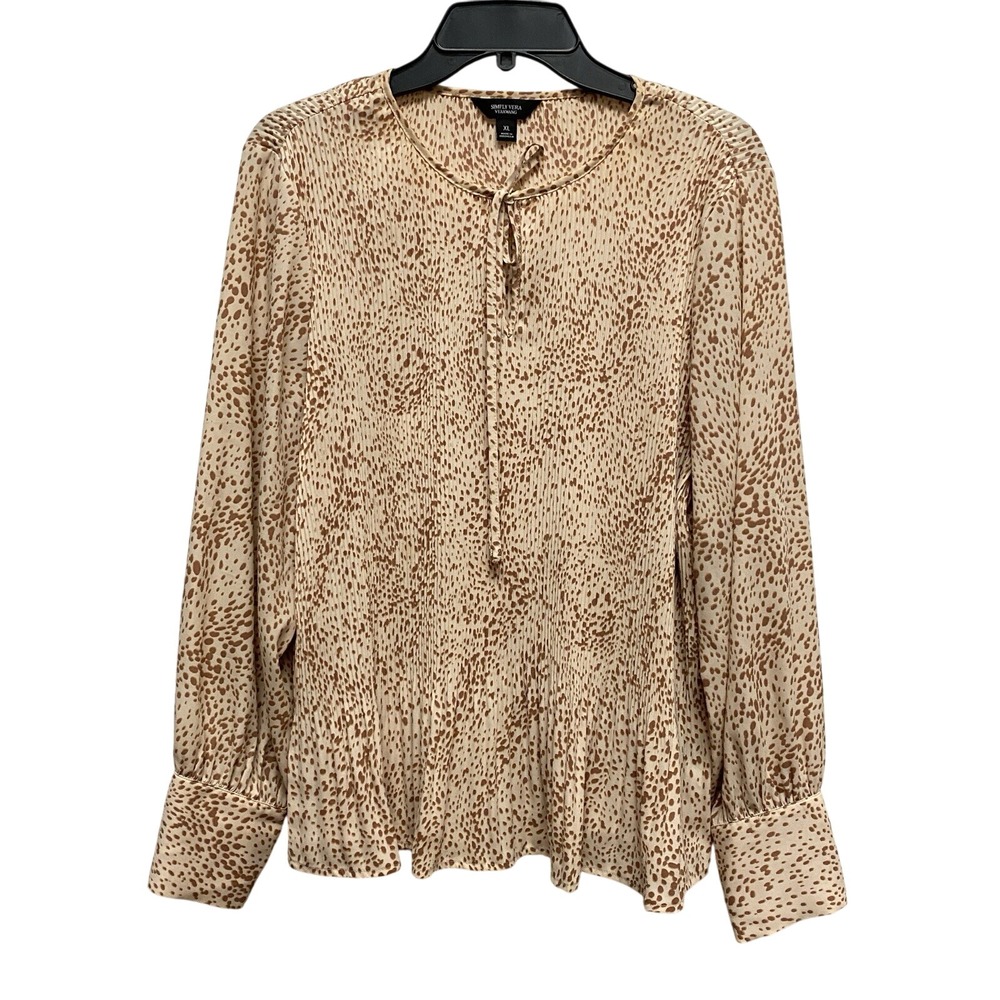 Simply Vera Vera Wang Womens XL Top Blouse Plus Beige Fairycore Feminine Casual